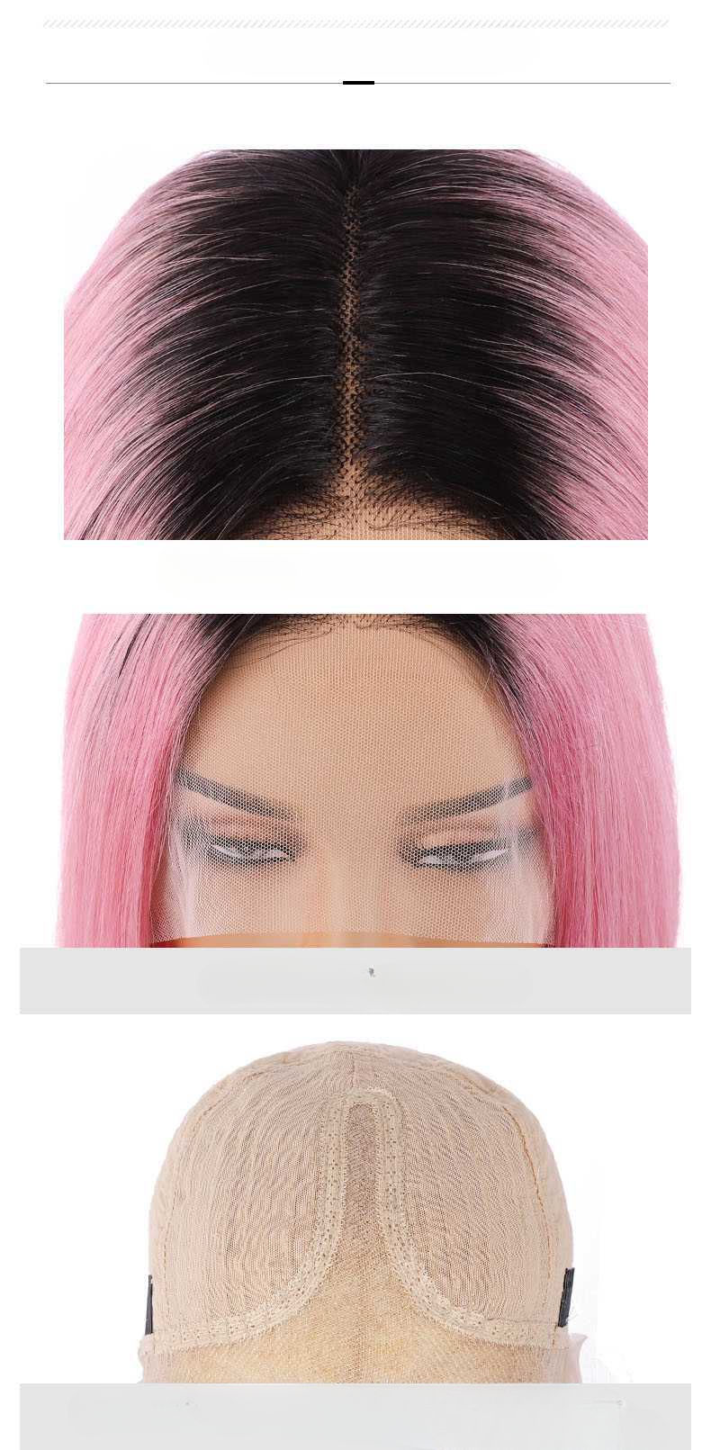 Het rea Kort BOB13*4*1 Lace peruk/houtrosa 100% äkta hår peruk_voghion.com