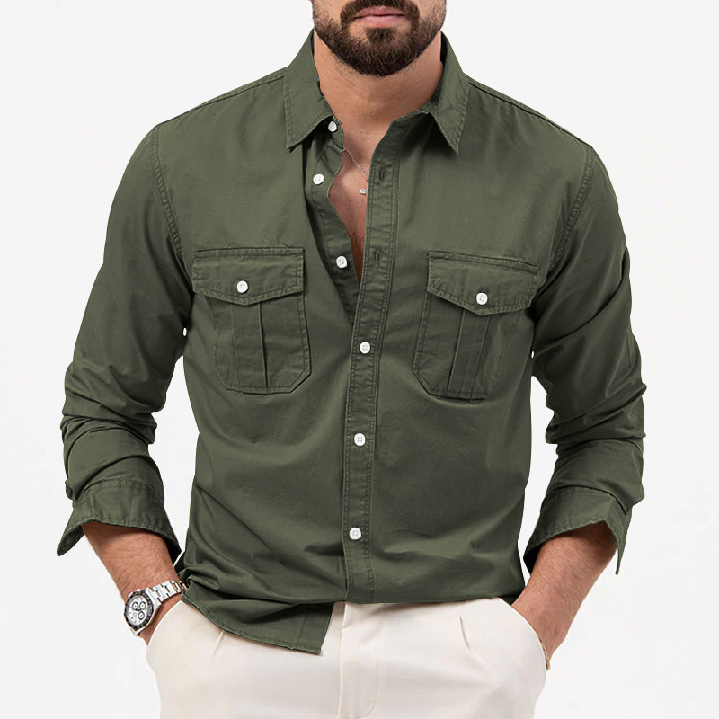 2024 Nova Estação Independente Transfronteiriça Camisa Masculina Multi-bolso Casual Manga Longa Camisa Masculina_voghion.com