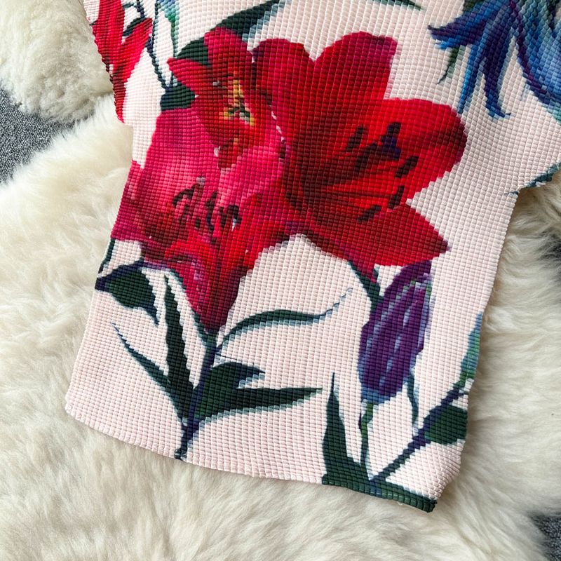 Women's Clothing fashion suit for women, summer printed top + loose pleated wide-leg trousers_voghion.com