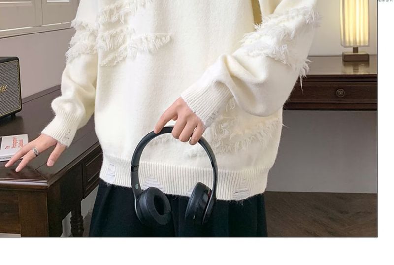 Maglione girocollo giapponese retrò tinta unita per uomo in autunno inverno, tendenza ampia e rilassata, maglia di base pullov aderente_voghion.com