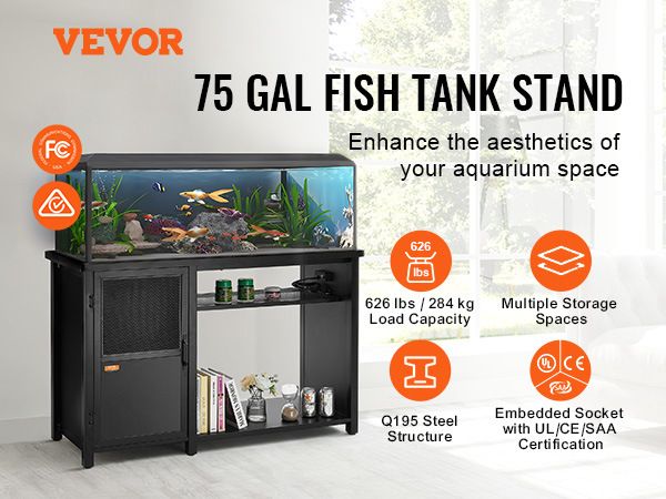 VEVOR Aquarium Stand, 75 Gallon Fish Tank Stand, 52 x 19.7 x 32.3 in Steel and MDF Turtle Tank Stand, 626 lbs Load Capacity, Reptile Tank Stand with S_voghion.com