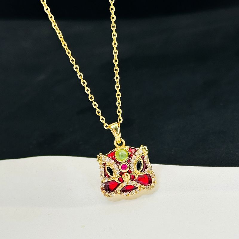 Collar de acero y titanio con cabeza de león para mujer, ideal para el año de la suerte, nuevo, ligero, de lujo, en color rojo, versátil y elegante._voghion.com