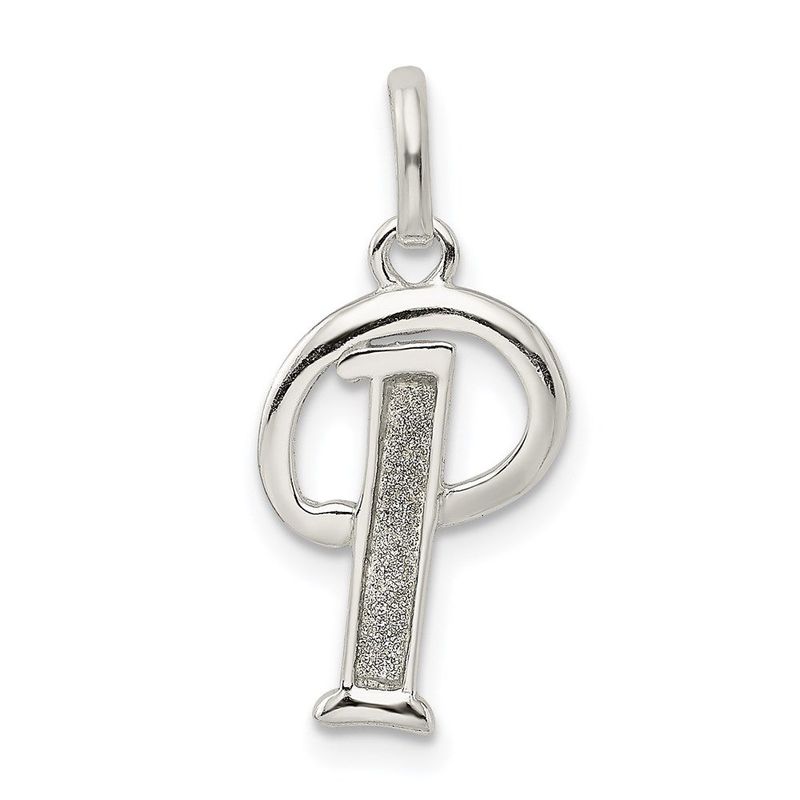 Sterling Silver Polished Glitter Enamel Letter P Initial Charm_voghion.com