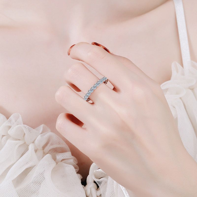 Pronto Stock Smyoue 3mm Moianite Anello di nozze per le donne Diamante creato Eternità completa impilabile Fidanzamento Promie Band S Sier_voghion.com