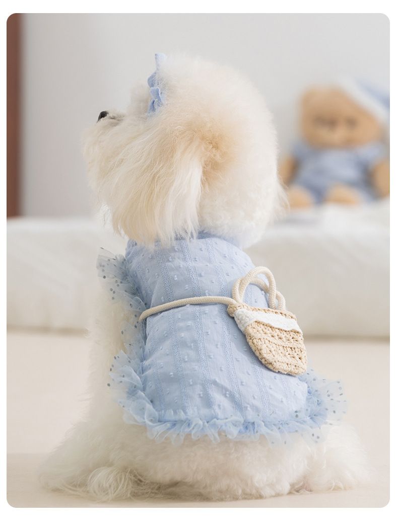 Geantă crossbody prințesă cu ursuleț de pluș galben din dantelă, zână de vară pentru câini, rochie de haine pentru câini de companie_voghion.com