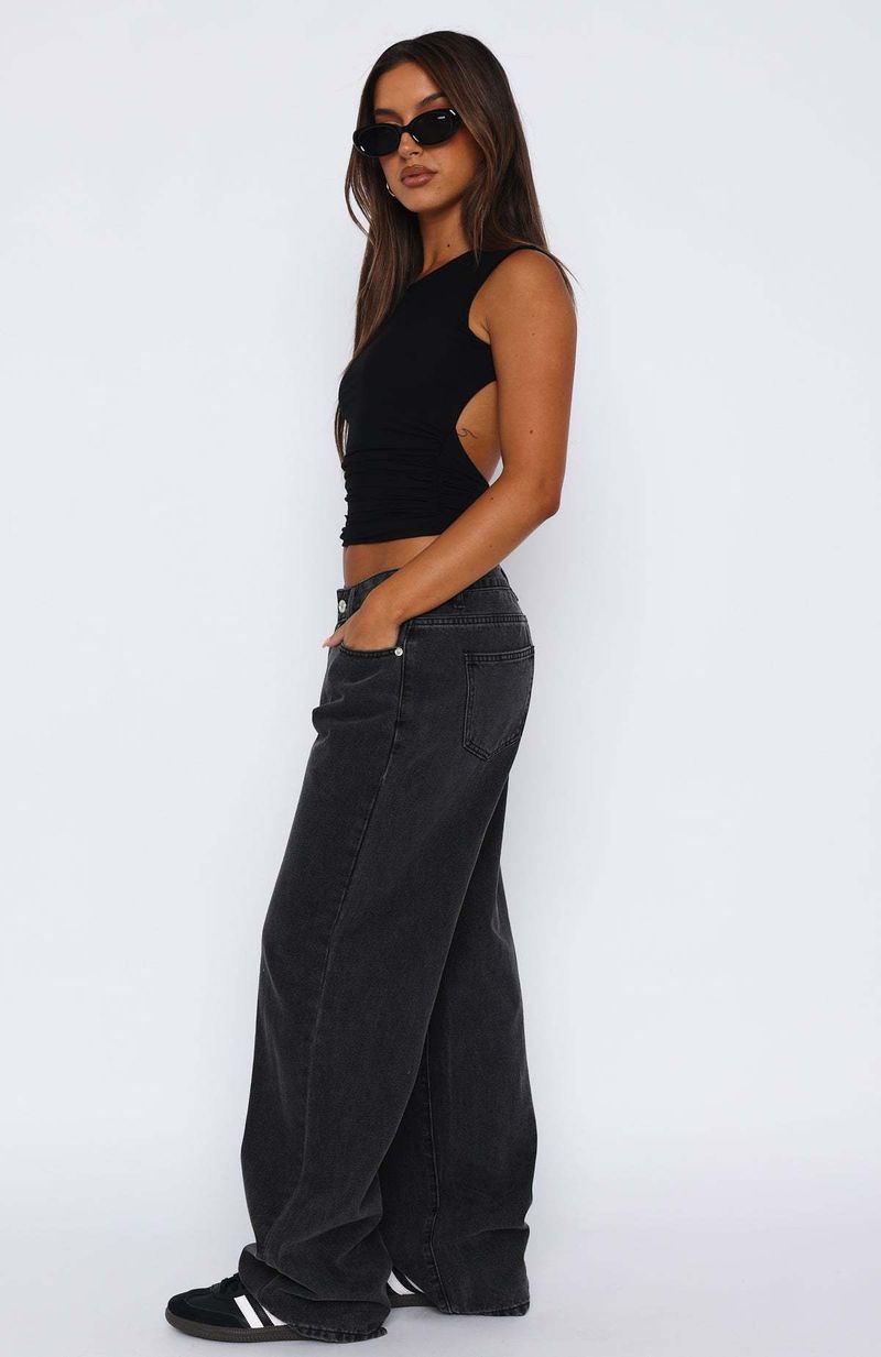 Pantaloni in denim dritti non elasticizzati con vita alta per donna_voghion.com