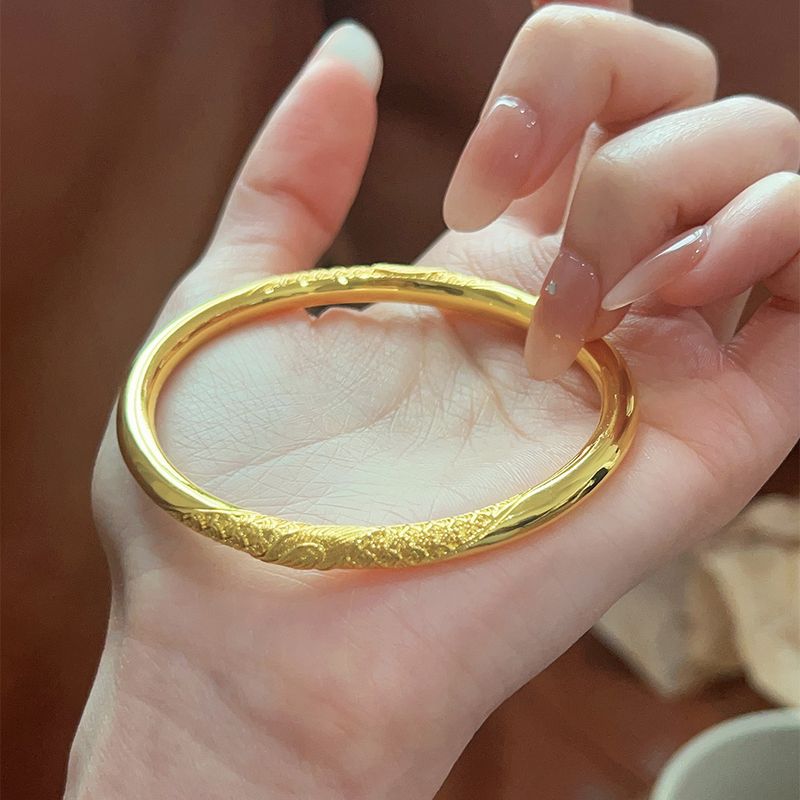 New Vietnamese Gold-Plated Ancient Method Inherited Plain Ring Curled Grass Pattern Solid Bracelet Palace Style High-End_voghion.com