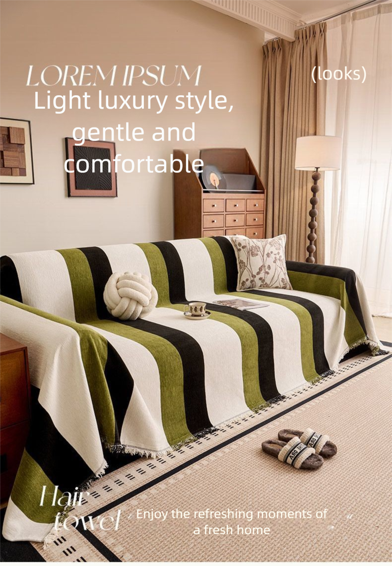 Puxu Chenille Cover Four Seasons Style One-Piece Pad Vertical Stripes High-End Sofa Seat Cushion_voghion.com