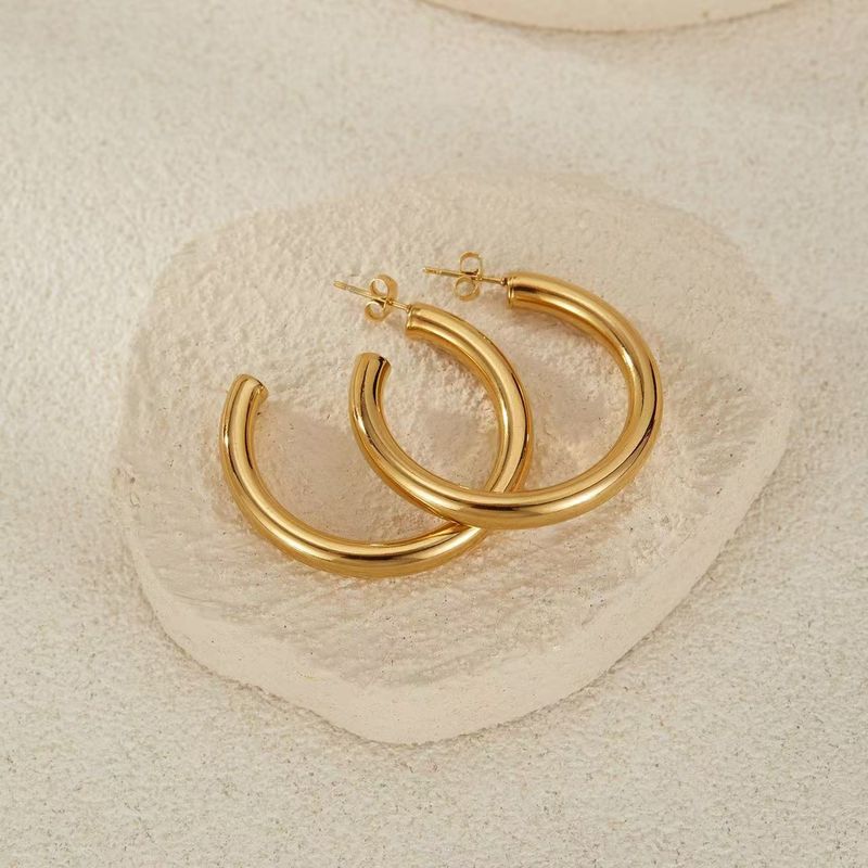 Orecchini cavi in acciaio inossidabile, orecchini spessi, cerchi atmosferici, orecchini semplici tipo C_voghion.com