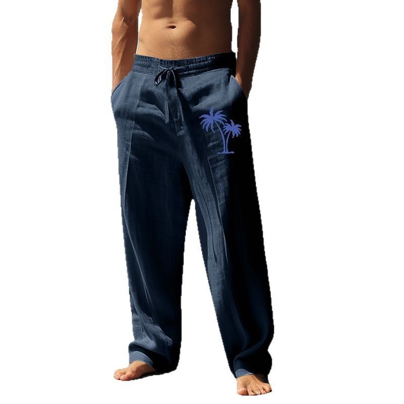 Premium Products 2025 Spring Autumn Coconut Tree Printed Cotton And Linen Pants, Men's Loose Casual Pants_voghion.com