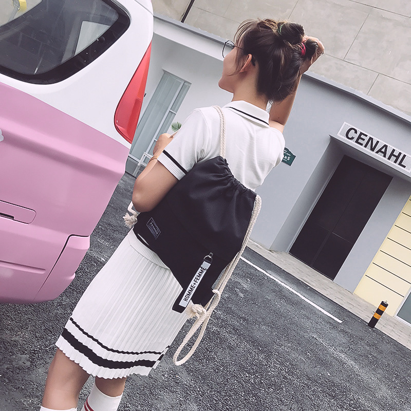 Mochila com cordão de lona Moda Escolar Academia com cordão Mochila de cordão casual Mochila escolar para adolescentes mulheres_voghion.com