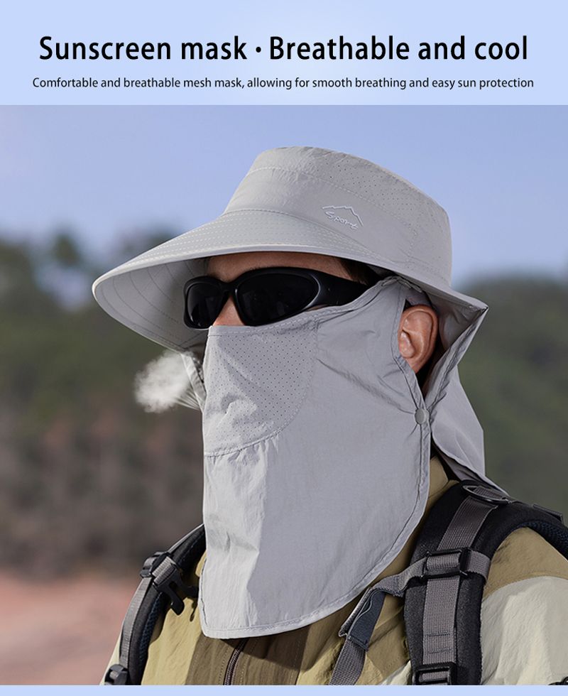 Moda Xioguan 100% poliestere 4 primavera/estate maschera da pescatore all'aperto, cappello di protezione, cappello da sole a scialle a tesa larga_voghion.com