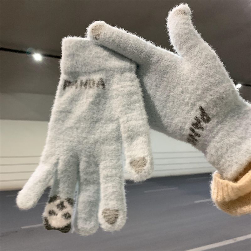 ragazzo ragazzo piccolo panda foderato in pile spesso per donna, stile Ins, caldo, antivento, resistente al freddo, compatibile con touchscreen,_voghion.com