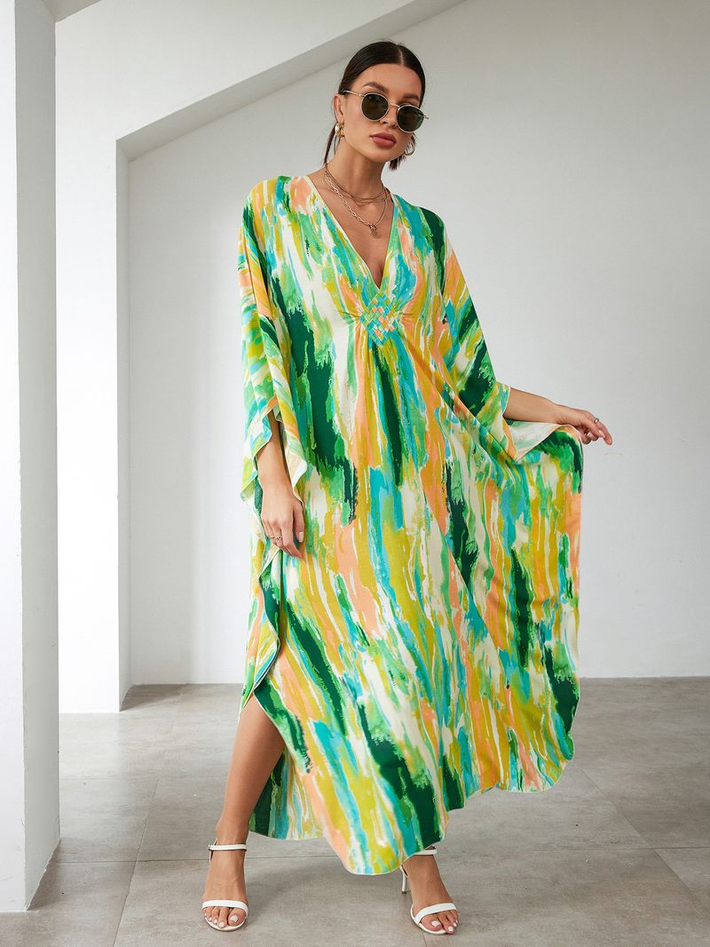 Bohemian katoenen maxi-jurk – oversized strandjurk, zwierige tuniek voor dames, plus-size zwembroek met levendige prints_voghion.com