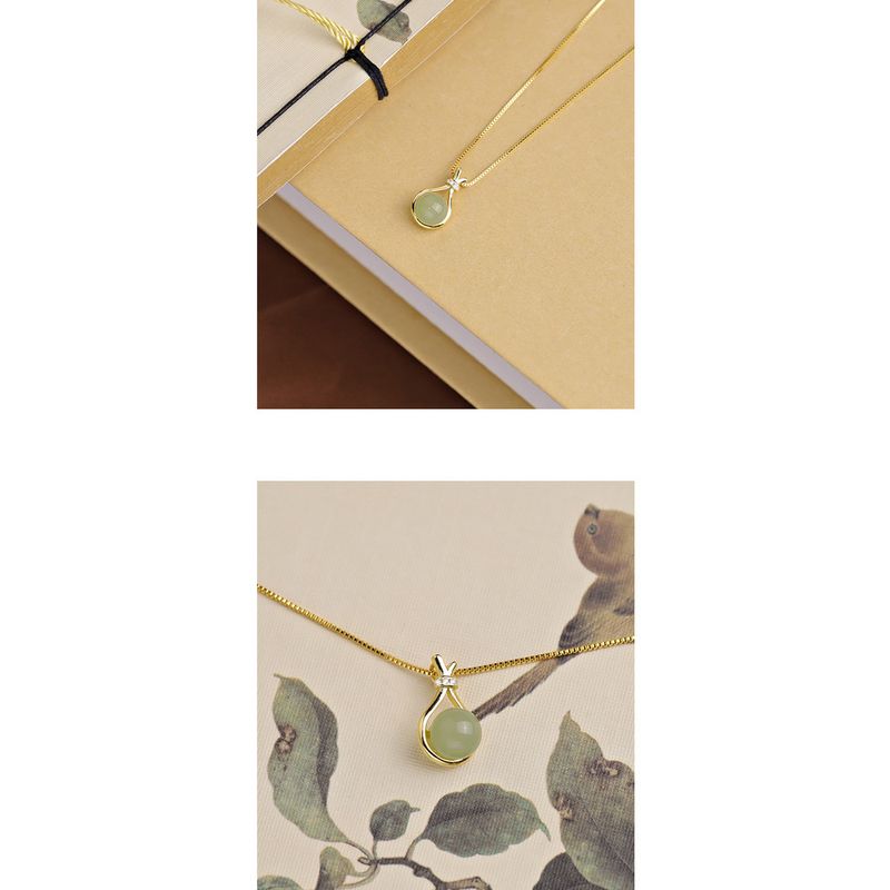 Nuova collana in argento sterling S da donna, collana a rete rossa, stile cinese, borsa della benedizione, giada versatile Hotan_voghion.com