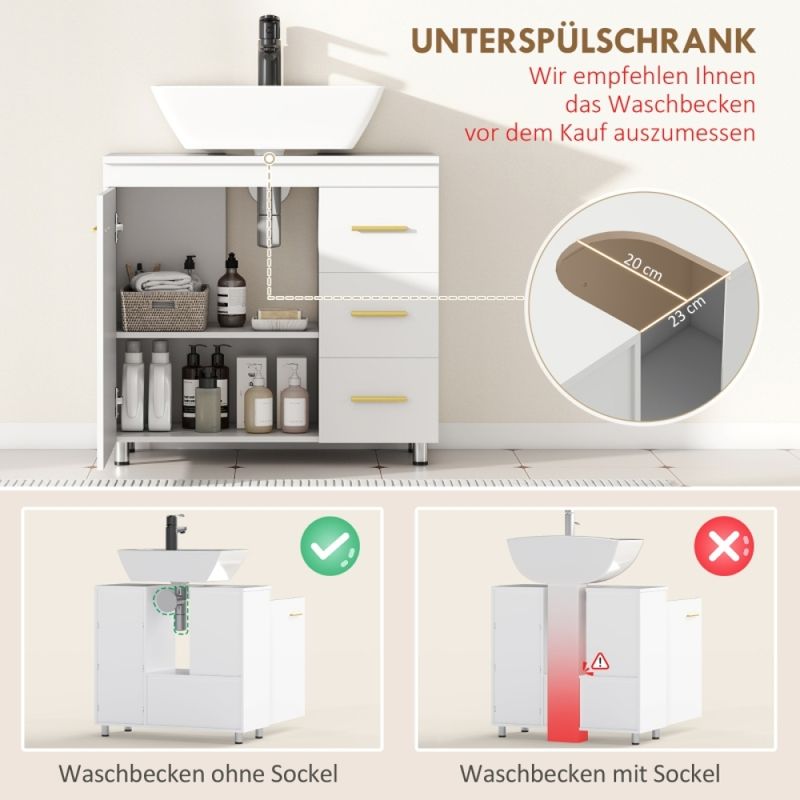 Badezimmer-Unterschrank, 3-stufiges Design, MDF, Spanplatte, Weiß_voghion.com