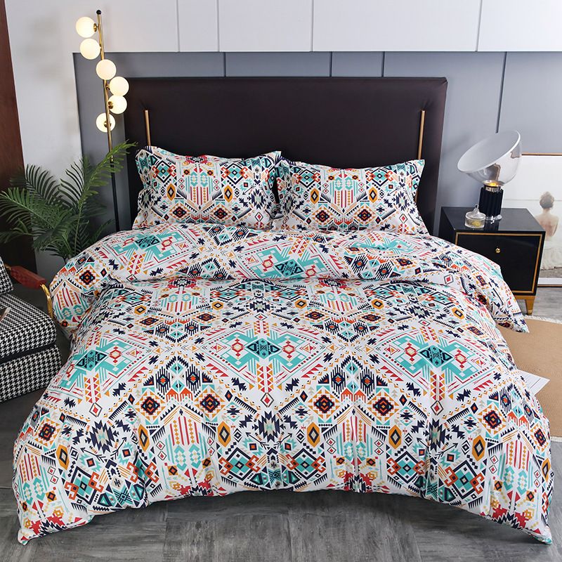 Luxuriöses Bettwäscheset mit Marmormuster im Bohème-Stil, drei- oder vierteilig, gesteppte, dicke Bettdecke aus Baumwolle für Doppelbetten_voghion.com
