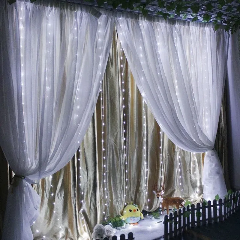 Cortina de luces LED de 6/3 m, 8 modos de iluminación, ideal para decoración de interiores y exteriores, para Navidad, bodas, jardines, salas de estar y dormitorios._voghion.com