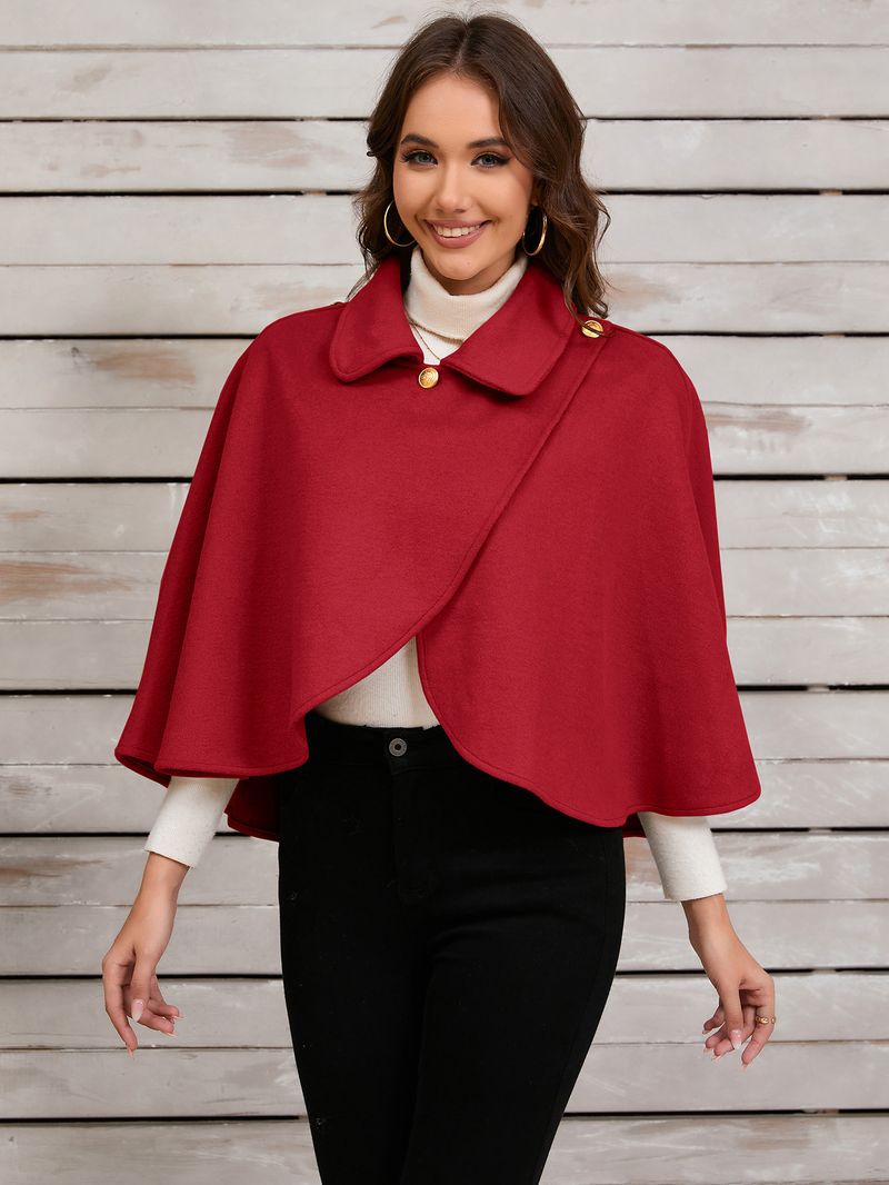 "Chic Wool Cape Shawl Coat For Women – Versatile Winter & Autumn Outerwear, Oversized Fit, European Style, Khaki/Red/Black"_voghion.com
