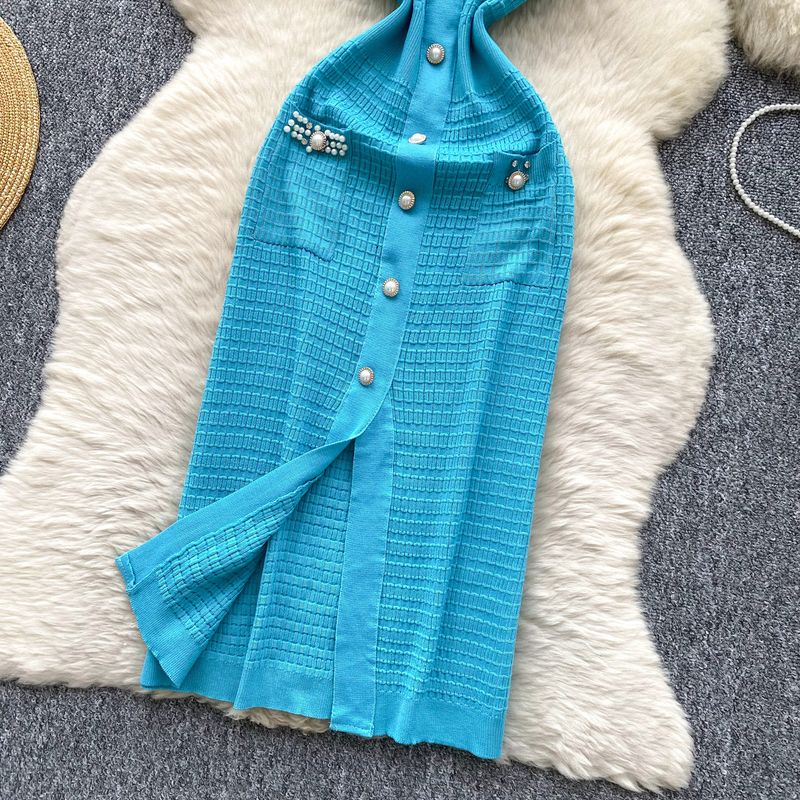 Abito da donna in maglia con scollo a V, fiocco, diamanti, vestibilità aderente, splendida gonna lunga_voghion.com