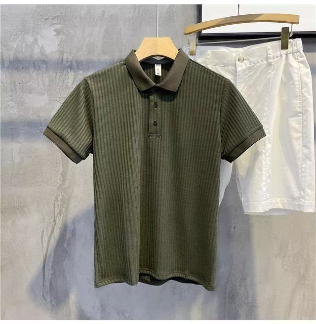 Trendy Hong Kong Style Lapelpolo Men's Short Sleeve Casual Loose Fit Summer Thin Solid Color Knitted Topt Base Layer Top_voghion.com