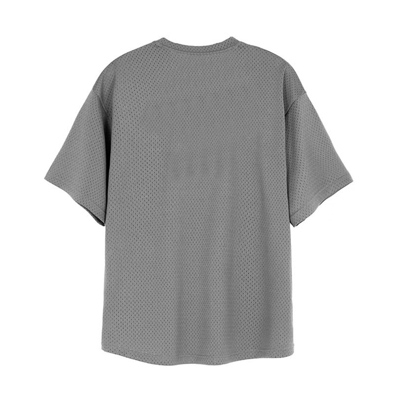 Maglietta a mezza manica larga con spalle larghe e larghe, in maglia liscia, per fitness e sport da uomo_voghion.com