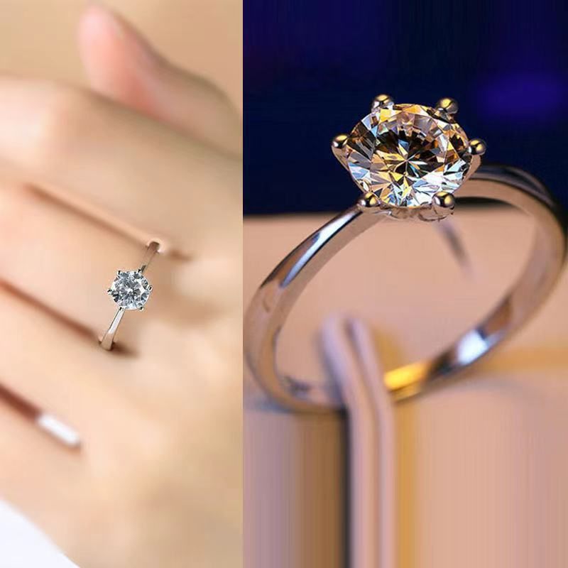 Hot Sales Moissanit Zirkon Verlobungsring fir Männer a Fraen - Klassesche Sechs-Krallen-Koppelring_voghion.com