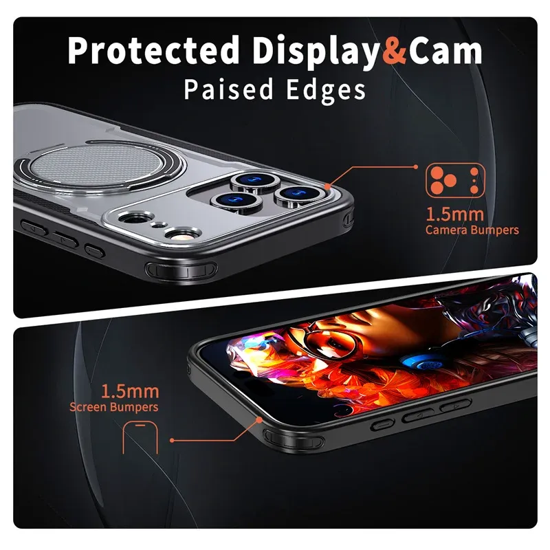 Magnetic Sagsafe 360° Rotate Bracket Phone Case For Iphone 11 12 13 14 15 16 17 Pro Max Plus Wireless Charging Shockproof Cover_voghion.com