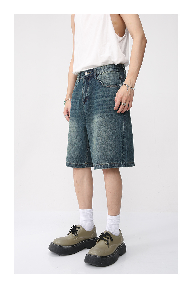 MTLCLOTHES Männerbekleedung|Männer Retro loose distressed Denim Shorts fënnef Punkt Hosen_voghion.com