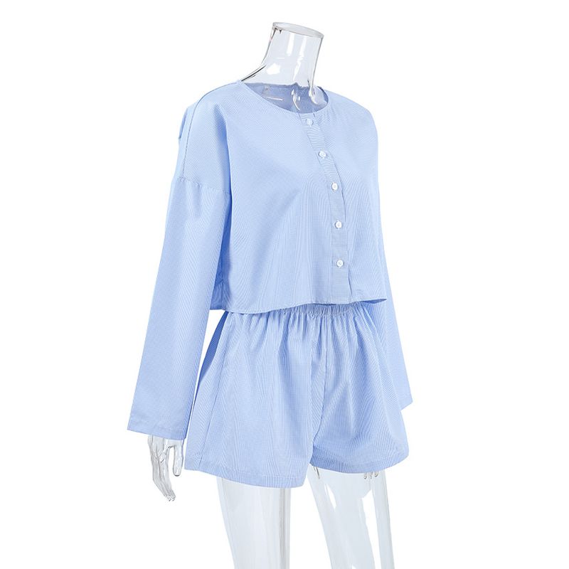 2024 Herbst und Winter Neue Lose Bequeme Mode Langarm Shorts Pyjama Zweiteiliges Set Homewear_voghion.com