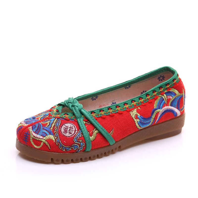Flaches besticktes Tuch mit Kuhsehnensohlen, Frühlings- und Herbst-Mutter-Slipper mit großen Zehen, einzeiliger Riemen, Damen-Single_voghion.com