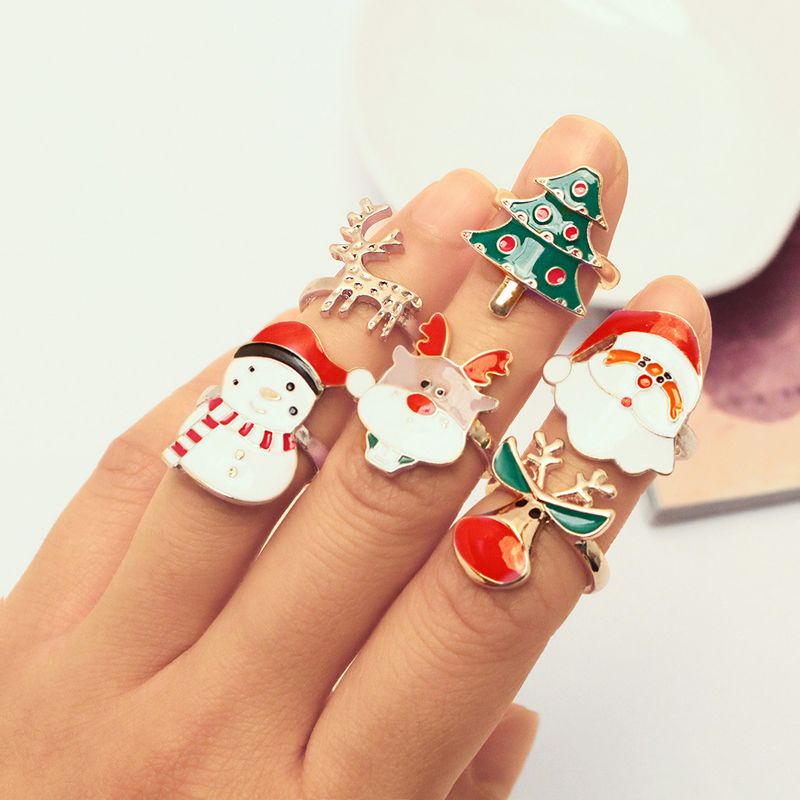 Unisex Simple Childlike Cute Santa Claus Christmas Tree Multi Style Cartoon Ring_voghion.com