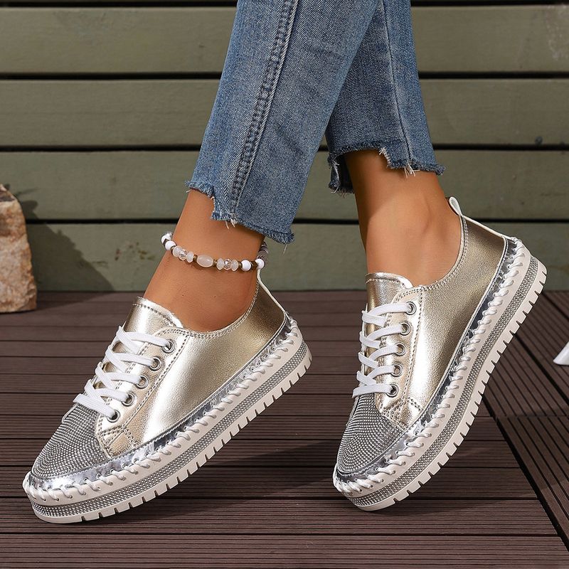 Scarpe piccole bianche con strass autunno nuovo tondo testa spessa fondo muffin mocassini scarpe lacci delle scarpe_voghion.com