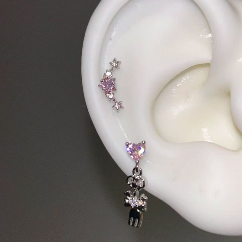 Sweet Cool Pink Heart Fork Spoon Titanium Steel Flat Bottom Ear Bone Studs Niche Design Sense High-end Earrings For_voghion.com