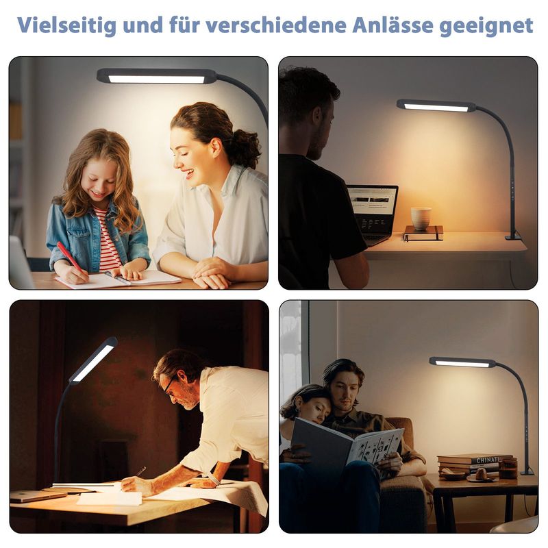 Glitzerlife Schreibtischlampe Weiß LED Dimmbar - 11W Klemmbar Tischlampe Mit Stecker 5 Farbtemperatur-Helligkeitsstufen Mit Timerfunktion Nachtlicht-Modus_voghion.com