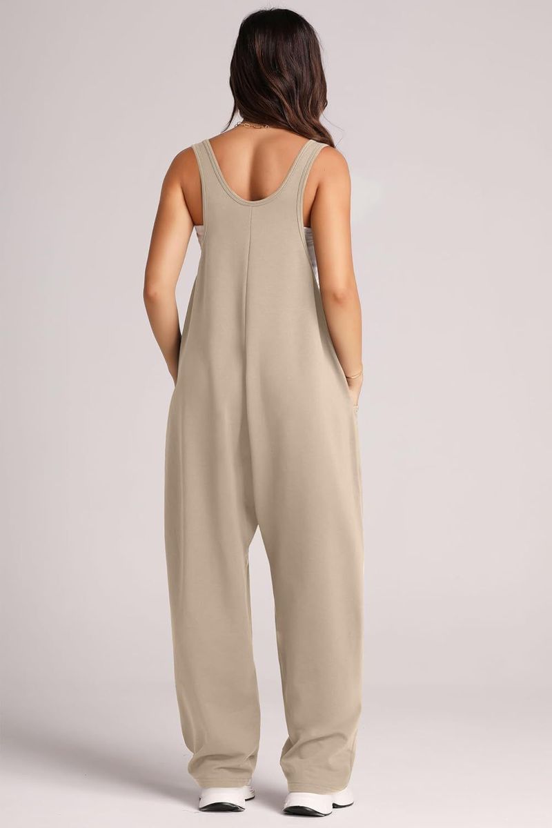 Sommer-Jumpsuit aus Baumwolle für Damen – Ärmelloser Overall mit Taschen, lässiger, lockerer Schnitt | Streetwear-Mode | Leicht und atmungsaktiv_voghion.com