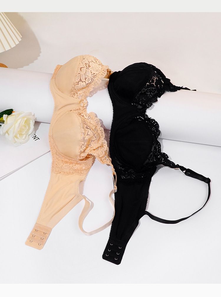 Women Plus Size Lingerie Breathable Thin Cotton Cup Lace Underwear Women's Adjustable Shape With Steel Ring_voghion.com