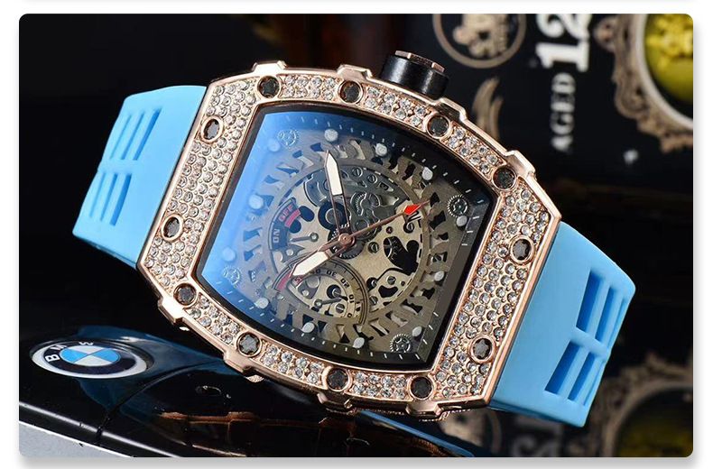 Herrenuhr im europäischen Stil, tonnenförmig, mit Diamanten besetzt, drei Zeiger, Einzelkalender_voghion.com