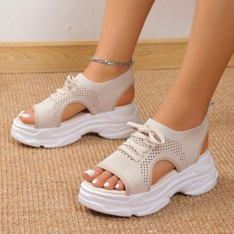 2025 Summer New Roman Lace-up Breathable Mesh Platform Thick Sole Casual Large Size Sports Sandals For Women_voghion.com