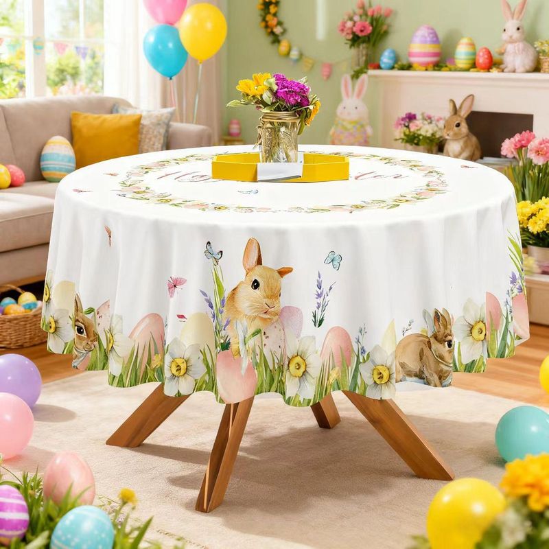 Tovaglia decorativa rotonda con motivo floreale primaverile, impermeabile e facile da pulire, all'ingrosso e transfrontaliero, per Pasqua_voghion.com