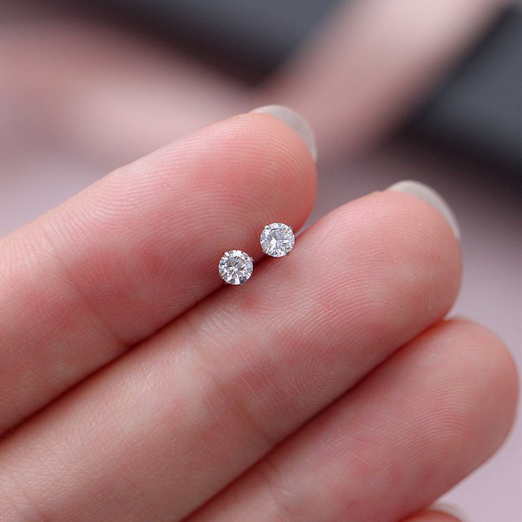 Zilveren naald eenvoudige witte strass bot oorbellen accessoires blote diamant unisex high-end nieuwe oor piercing studs_voghion.com