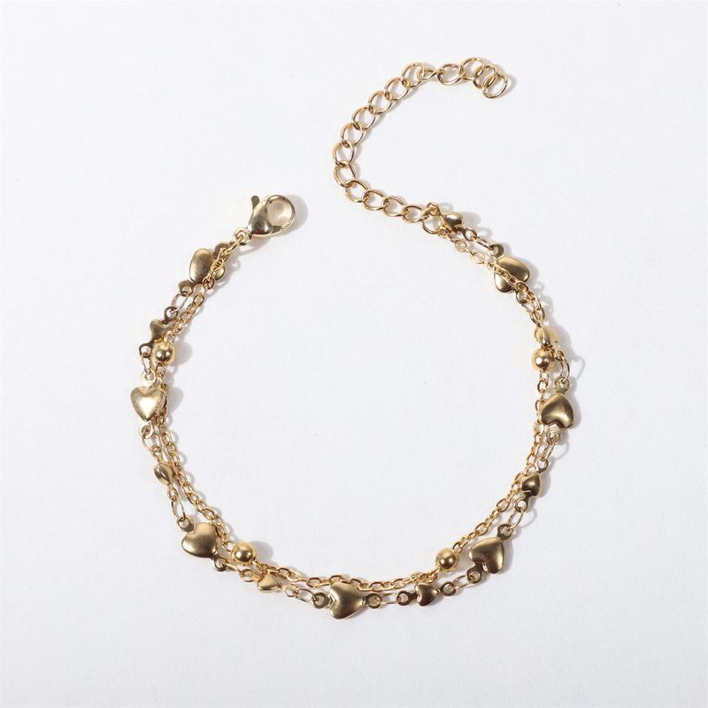 Bracelet double couche en acier inoxydable de haute qualité pour femme, chaîne à perles à intervalle de vent, breloque de style petit_voghion.com