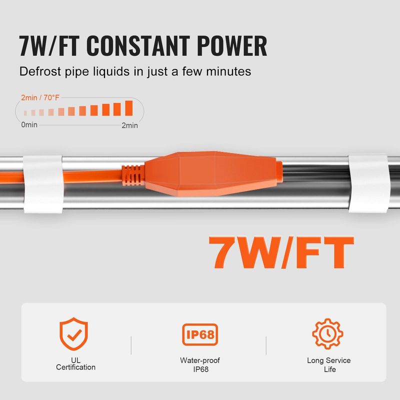 Pipe Heating Cable 30FT 7W/FT Heat Tape For Pipes With Built-in Thermostat_voghion.com