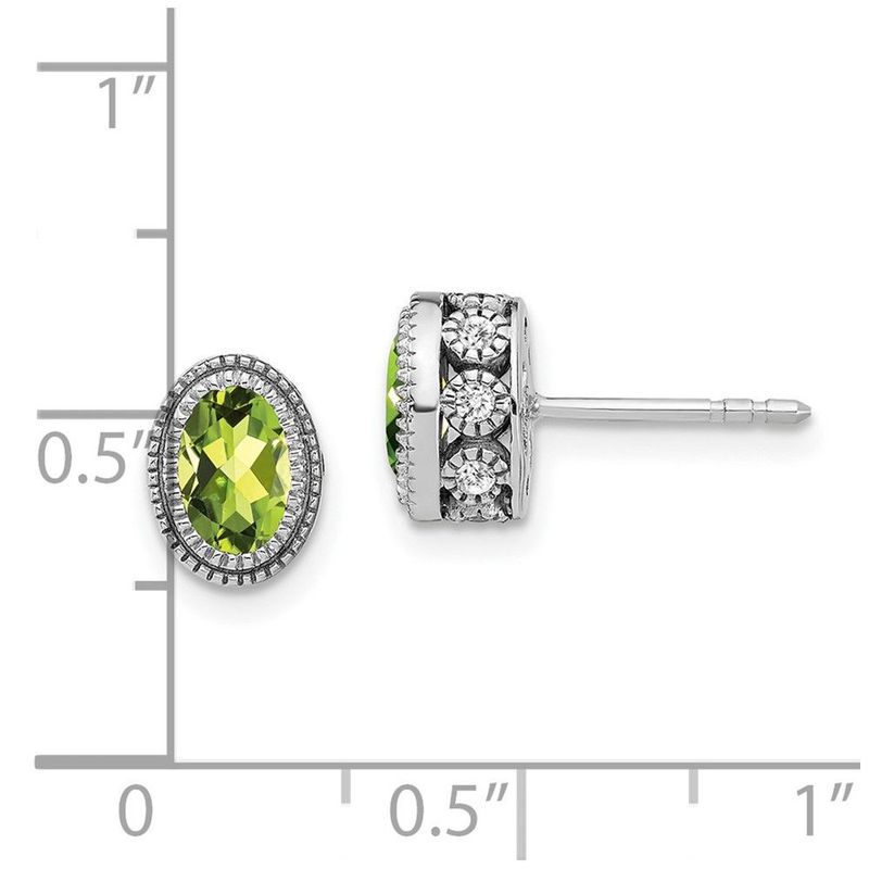 14k White Gold Oval Peridot And Diamond Earrings_voghion.com