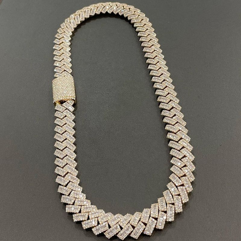 15mm Hip Hop VVS Diamond Baguette Cuban Link Chain Moissanite Sier Jewelry Box Necklaces Hiphop_voghion.com