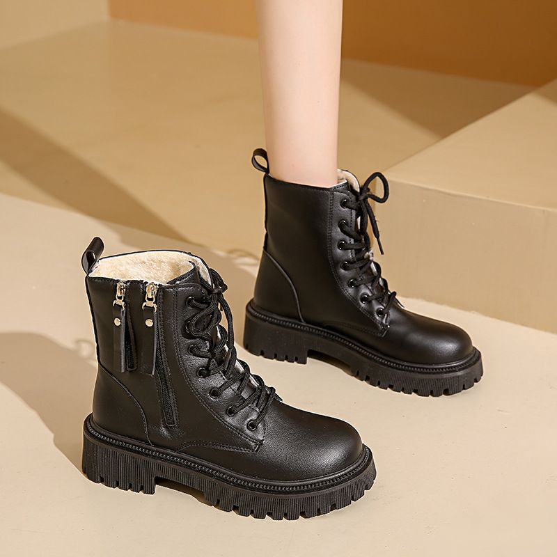 Vendita calda scarpe da donna con lacci autunno punta rotonda piattaforma solida impermeabile barile corto grande taglia nudo_voghion.com