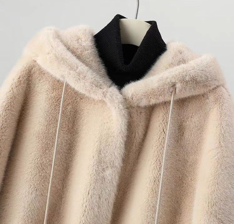 Cappotto con cappuccio in finta pelliccia di visone da donna – Giacca lunga invernale da strega per donna (avorio/rosa/nero, taglia unica)_voghion.com