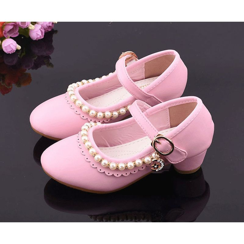 Abito da principessa Festa di matrimonio Tacco alto con perle Scarpe da ballo per bambine Sandali glitterati Scintillanti_voghion.com