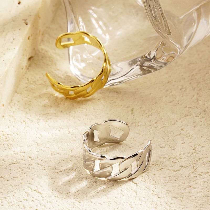 Nuovo design a catena cubana cava aperta per donna, anello semplice regolabile in acciaio al titanio_voghion.com