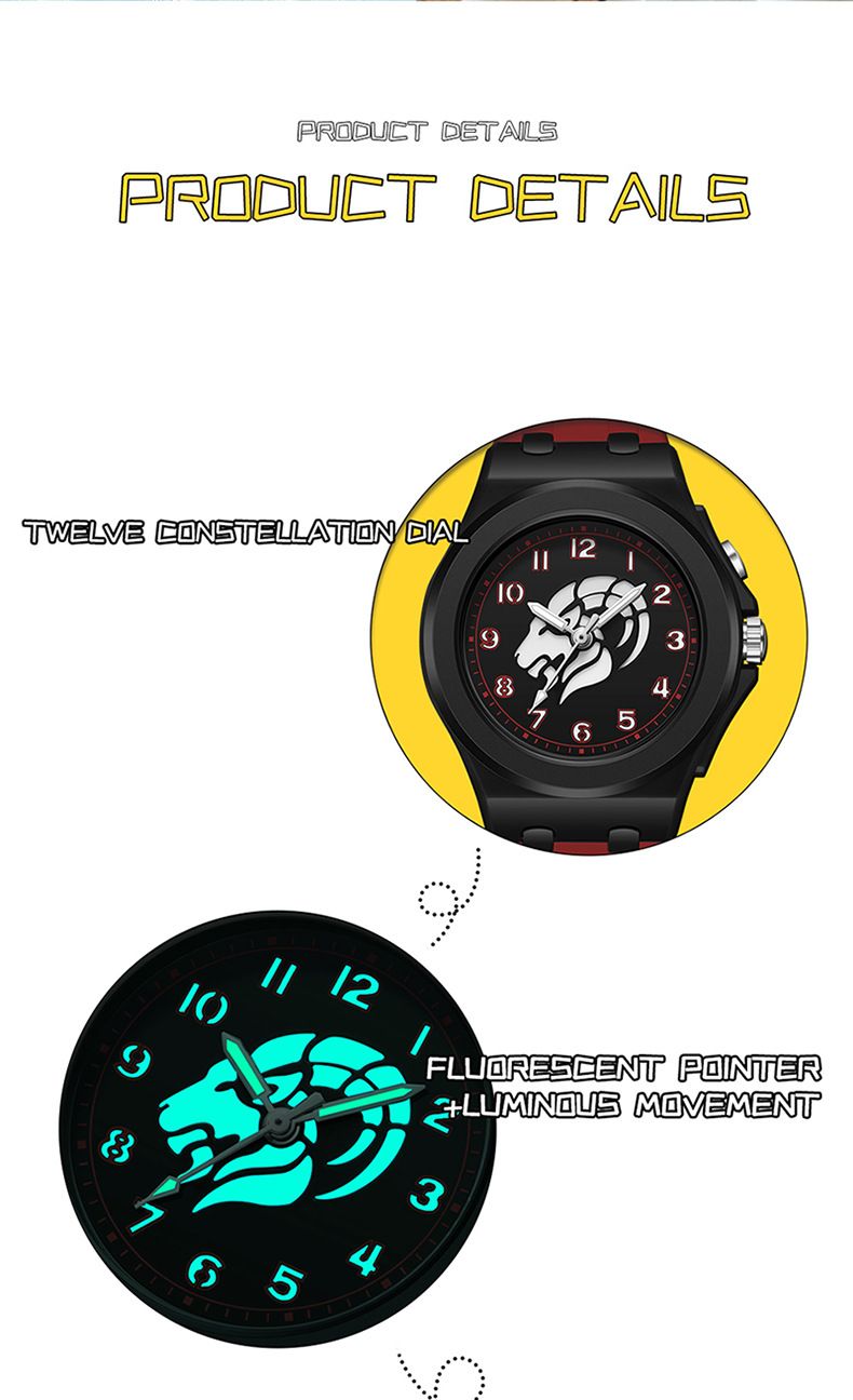 Kids' Digital Quartz Watch With Zodiac Design, Glow In The Dark, Water Resistant, Fashionable Student Wristwatch For Boys And Girls_voghion.com